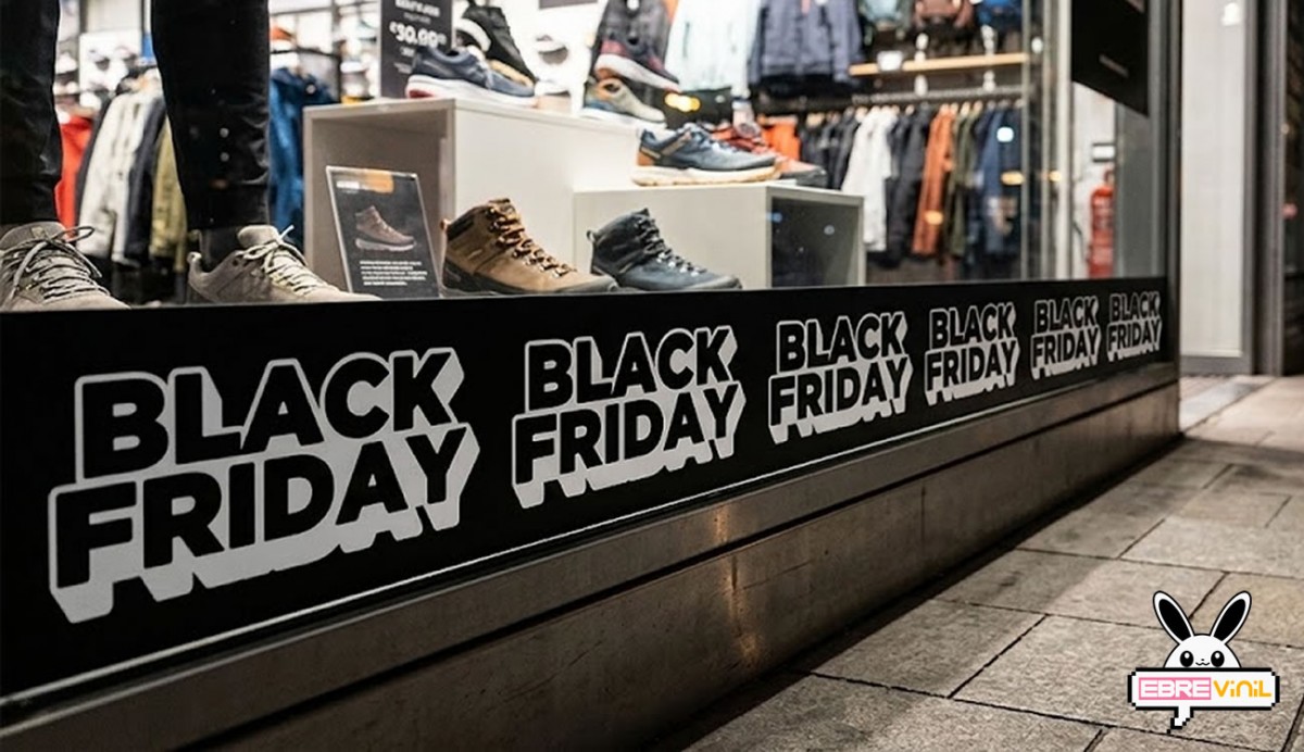 Tira adhesiva Black Friday blanco negro tipografia extruida