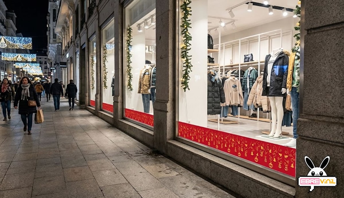 Tira vinilo navidad dorada roja instalación escaparate