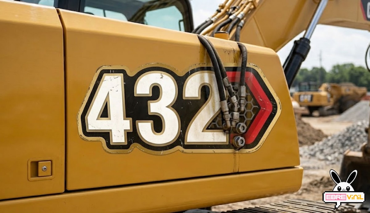 Pegatina 432 Caterpillar en equipamiento y maquinaria de construcción con acabado laminado profesional