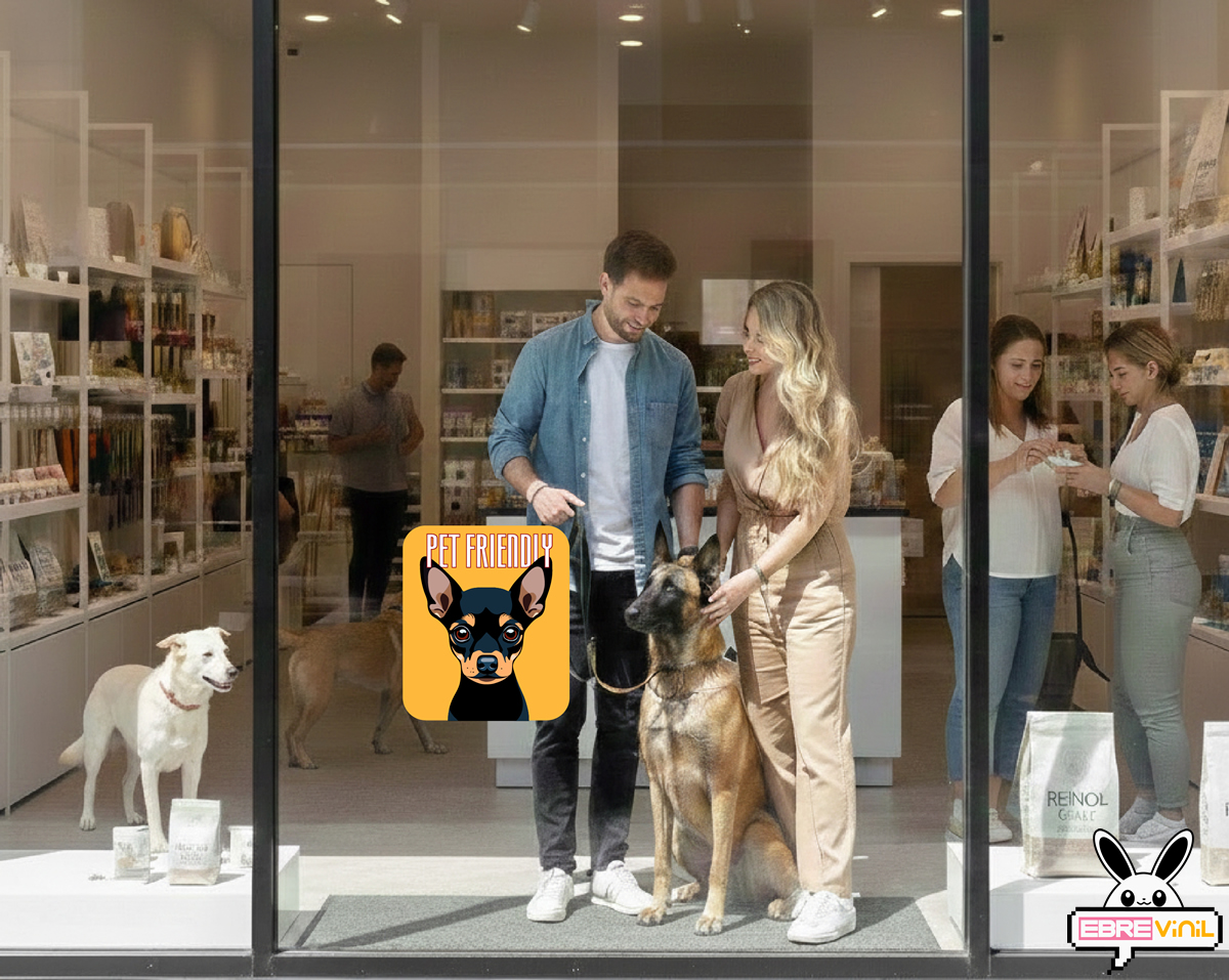 Vinilo adhesivo para locales que admiten mascotas con mensaje visual claro