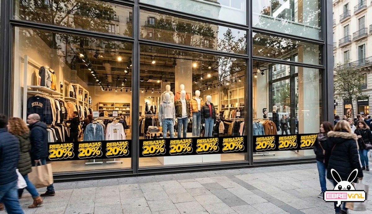 Vinilo adhesivo rebajas instalación en escaparate de tienda