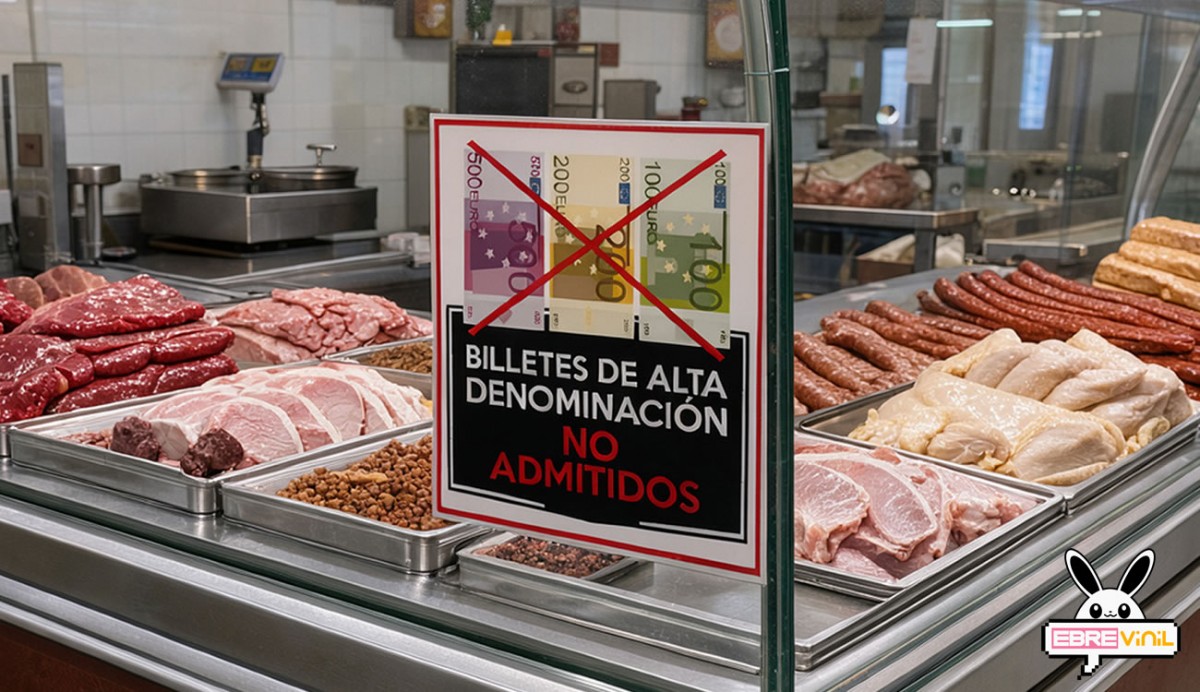 Vinilo adhesivo billetes de alta denominación no admitidos con billetes de 500, 200 y 100 euros tachados con X roja