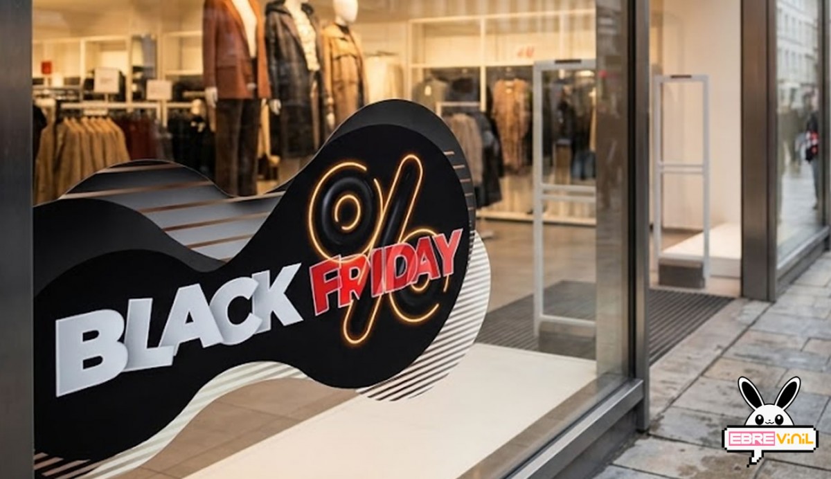 Vinilo Black Friday orgánico orientación izquierda derecha escaparate