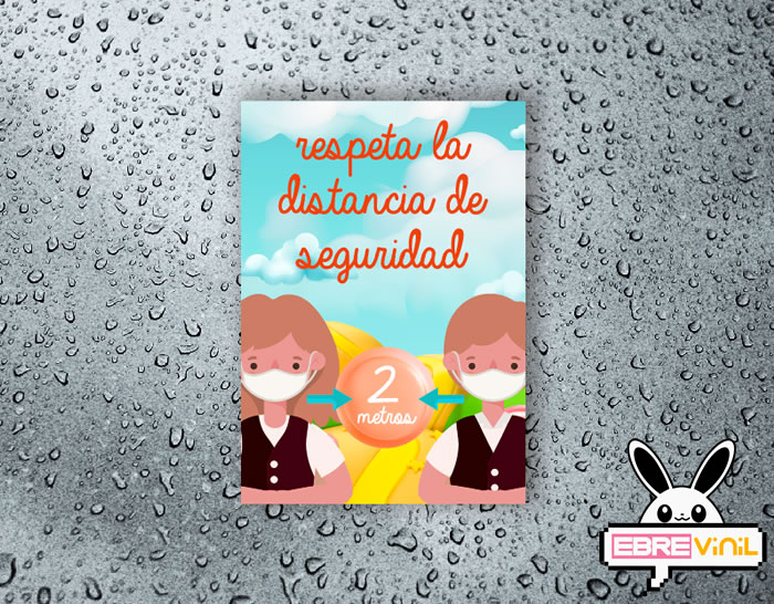 Cartel impreso sobre vinilo adhesivo para colegios y escuelas RESPETA LA DISTANCIA DE SEGURIDAD