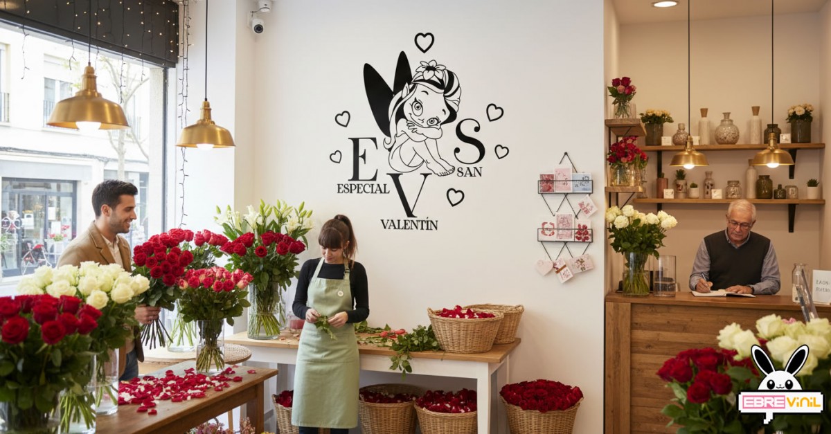 Vinilo de corte decorativo con diseño romántico para escaparates y cristales de tiendas en España