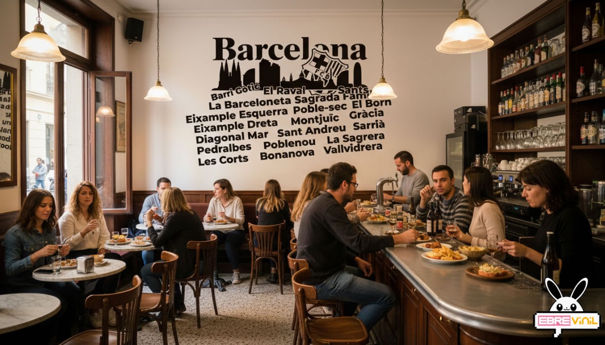 Vinilo decorativo de Barcelona con nombres de sus barrios más conocidos