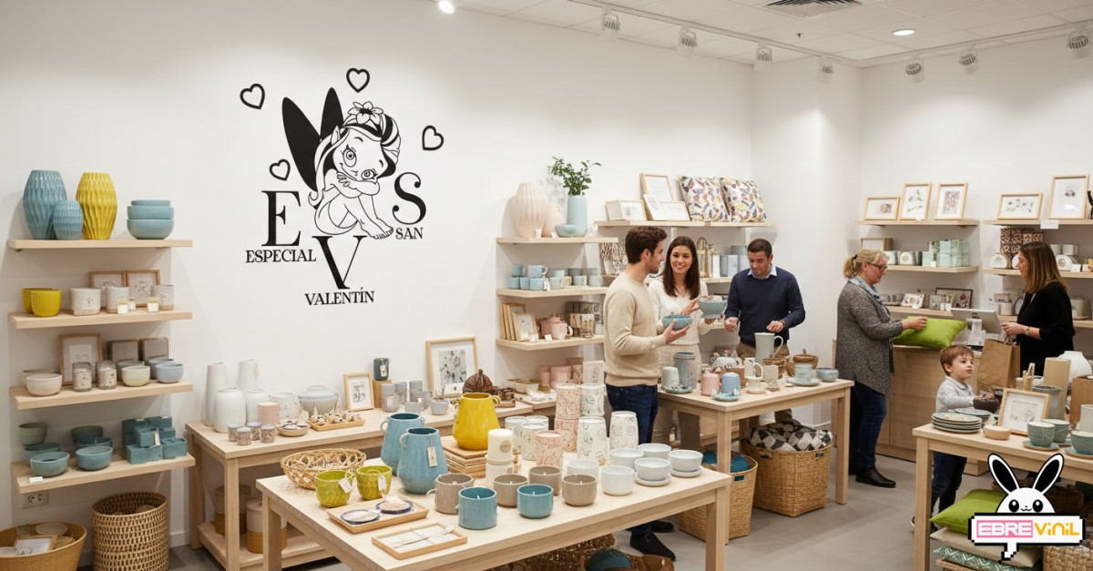 Vinilo decorativo para Día de los Enamorados, ideal para tiendas y comercios que quieren destacar