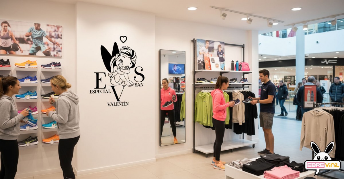 Vinilo adhesivo para escaparates en campaña de Día de los Enamorados, diseño llamativo y romántico