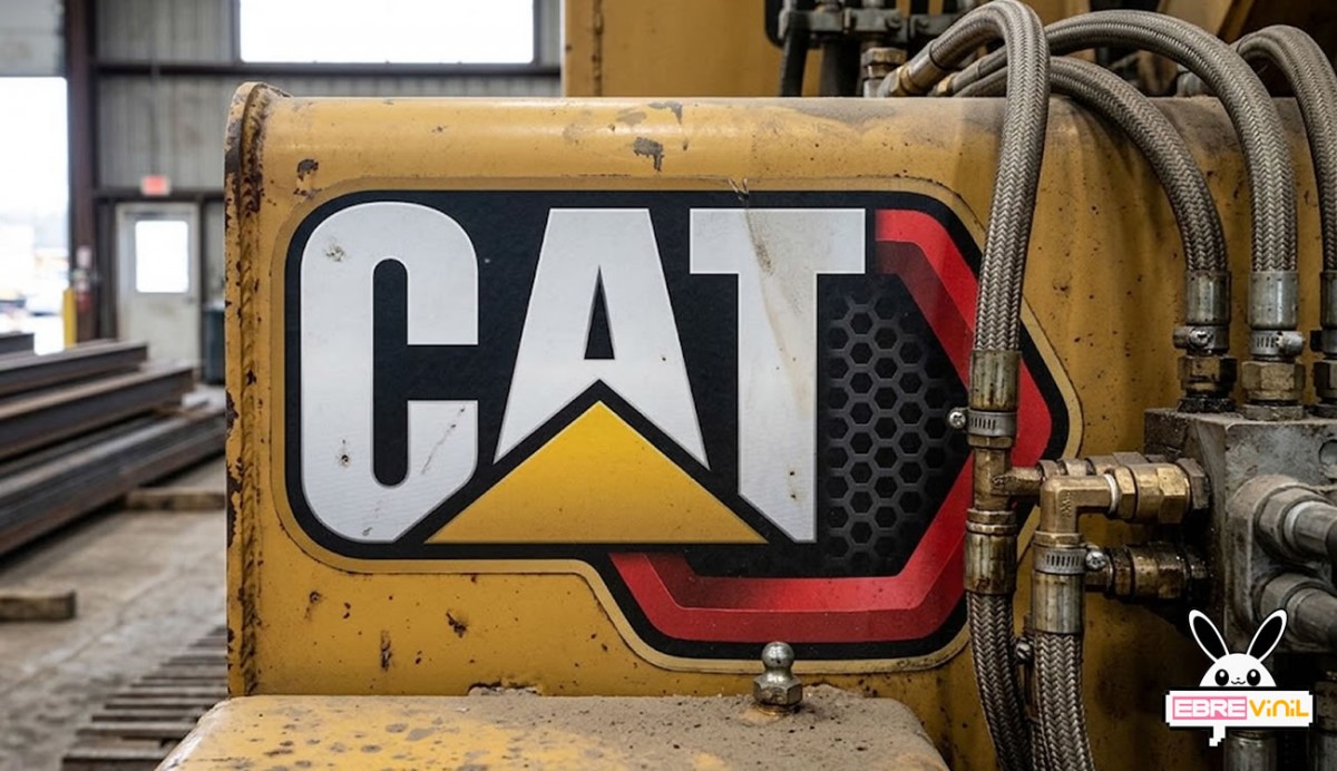 Logotipo CAT Caterpillar impreso en vinilo adhesivo con laminado protector para maquinaria pesada