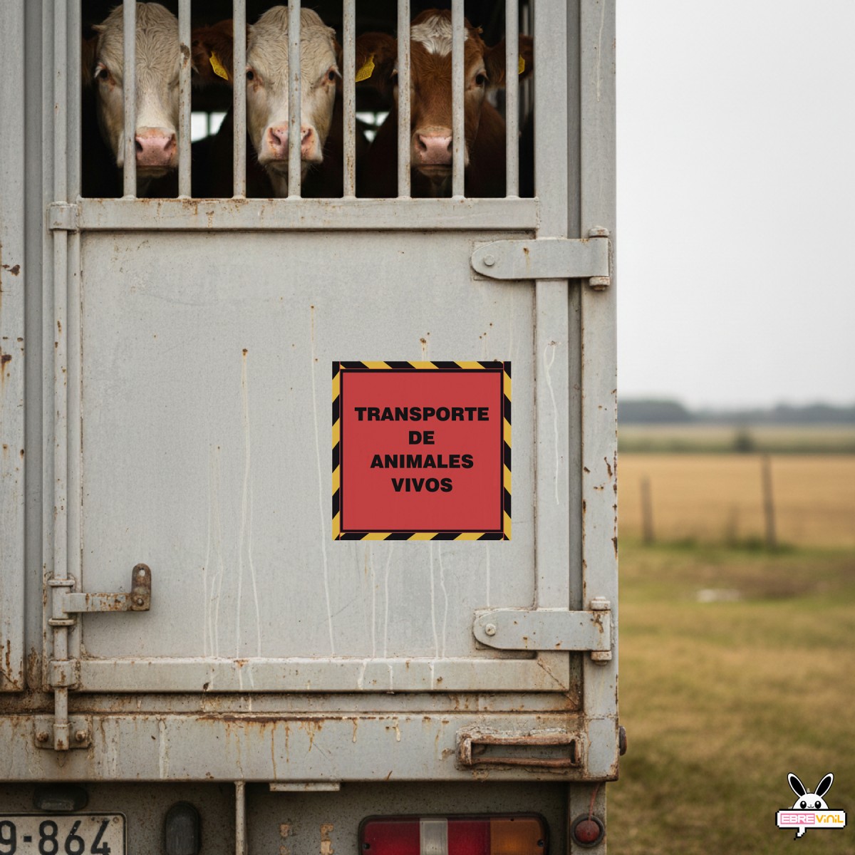 Vinilo laminado de alta calidad para señalización de transporte de animales, con colores vivos y protección frente a lluvia y sol