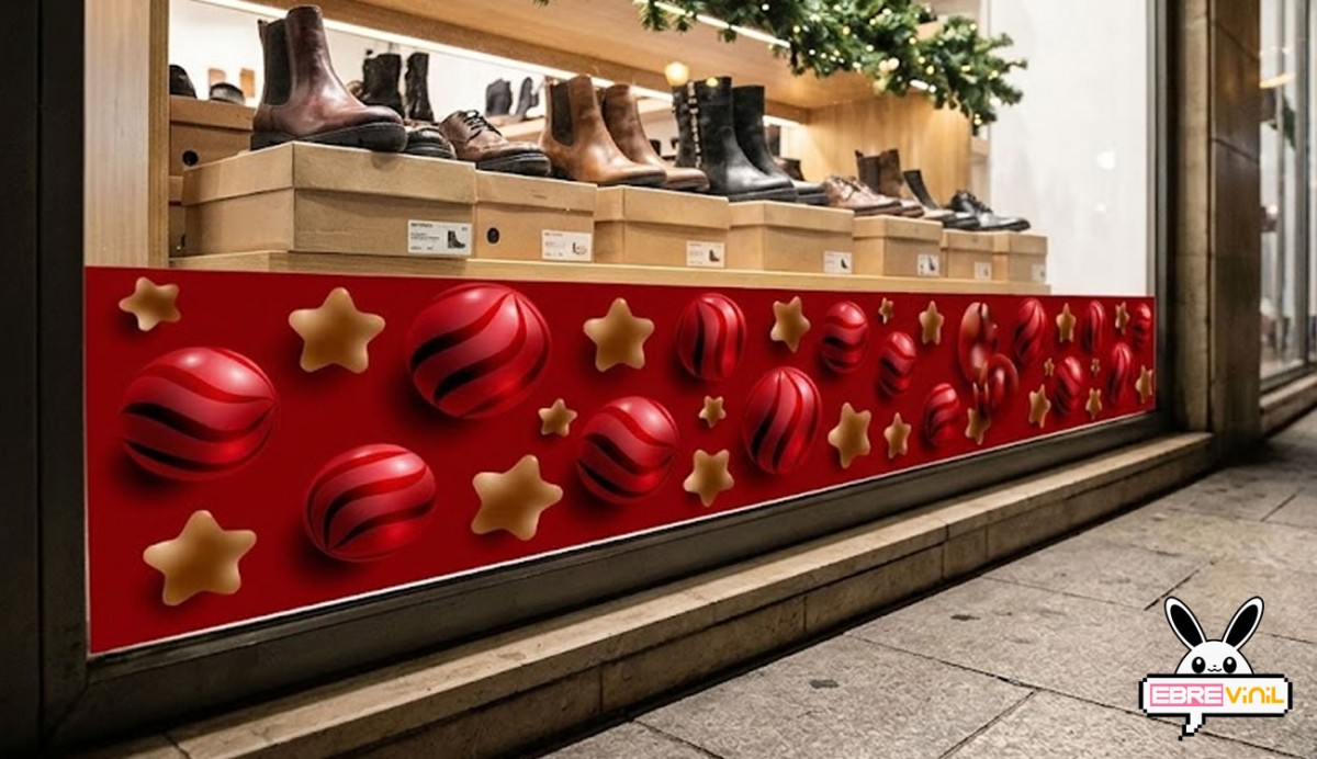 Vinilo navideño bolas rojas estrellas doradas detalle diseño