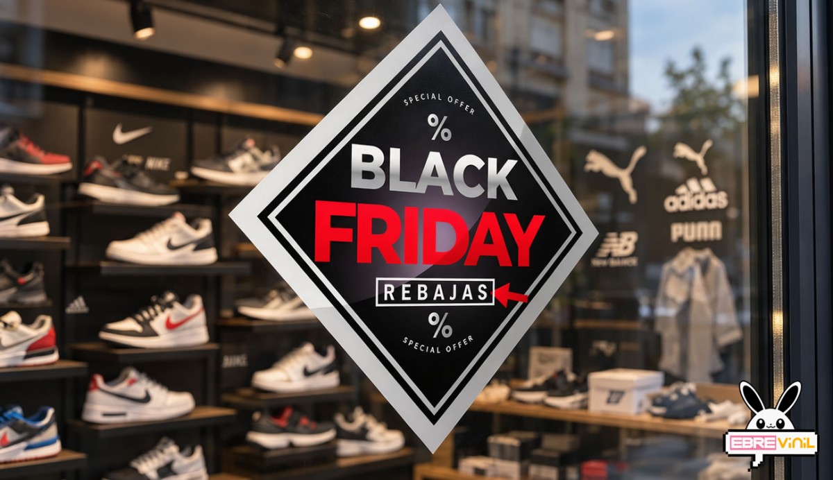 Detalle vinilo Black Friday romboidal calidad impresión profesional colores