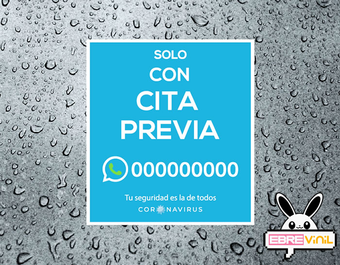 Vinilo adhesivo personalizado SOLO CON CITA PREVIA especial peluquerías, barberías, despachos, gestorías - coronaviru