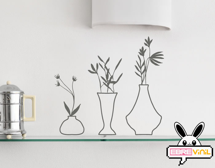 vinilo decorativo con plantas, flores, naturaleza salvaje, macetas