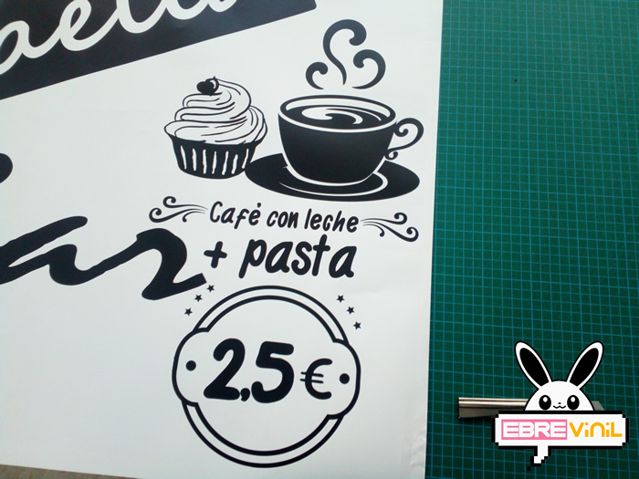 vinilos decorativos para cafeterías, desayunos, cortado, café, bollería, pastas